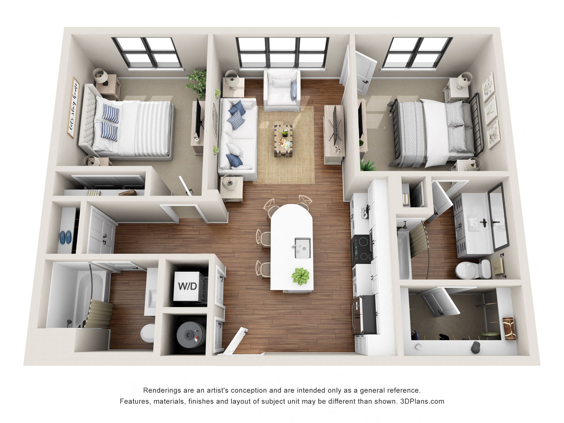 2 bedroom 2 bathroom Floor plan A at 401 Oberlin, Raleigh, North Carolina