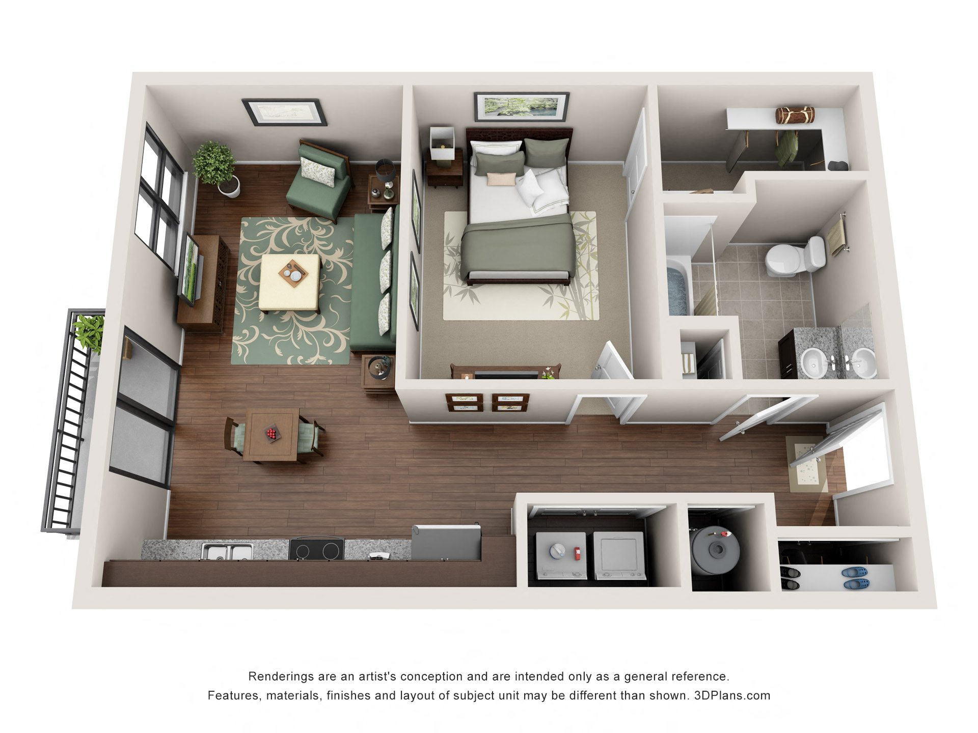 Studio 1 bathroom floor plan A at 401 Oberlin, Raleigh