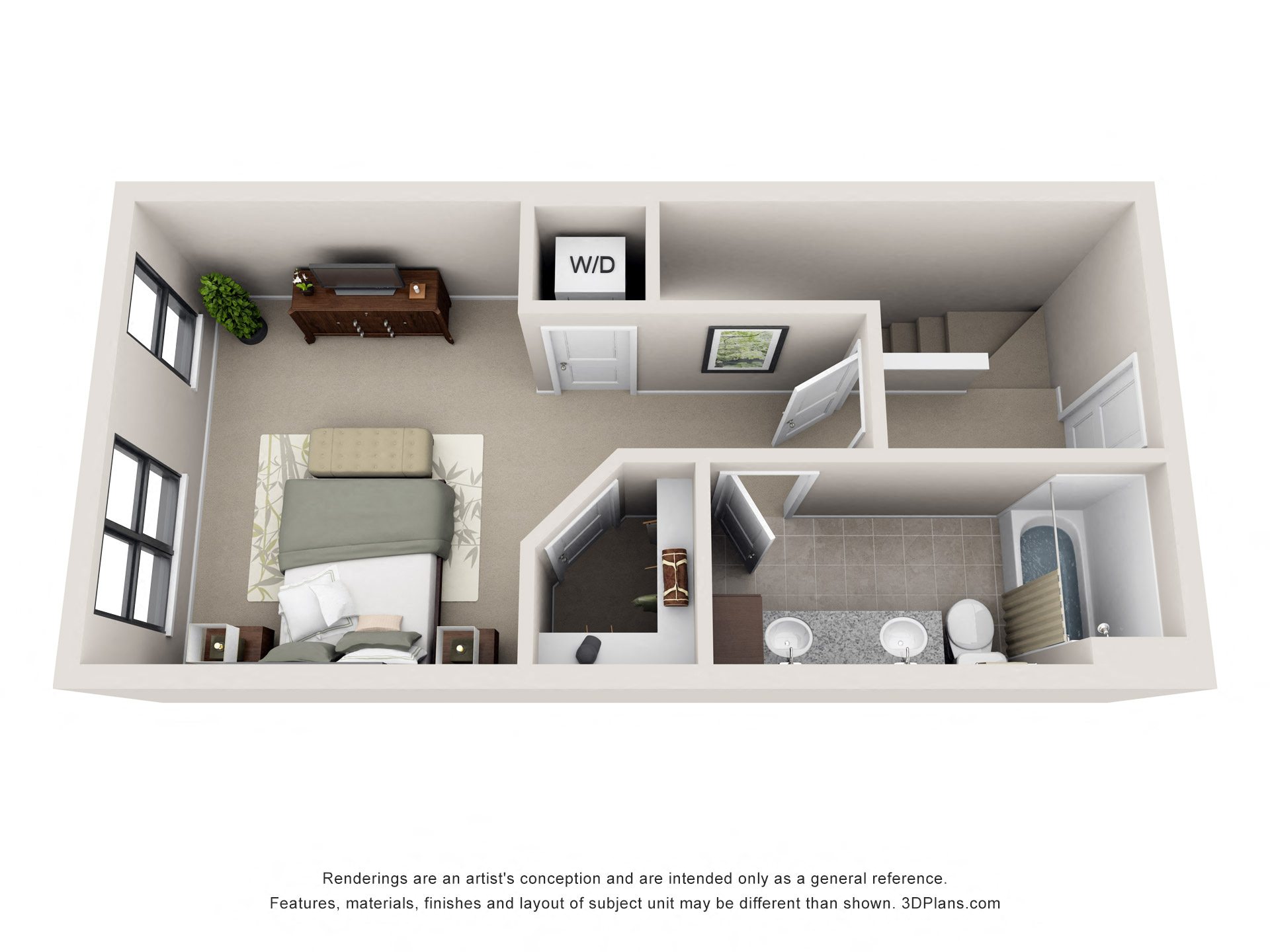 1 bedroom 1.5 bathroom Floor plan at 401 Oberlin, North Carolina