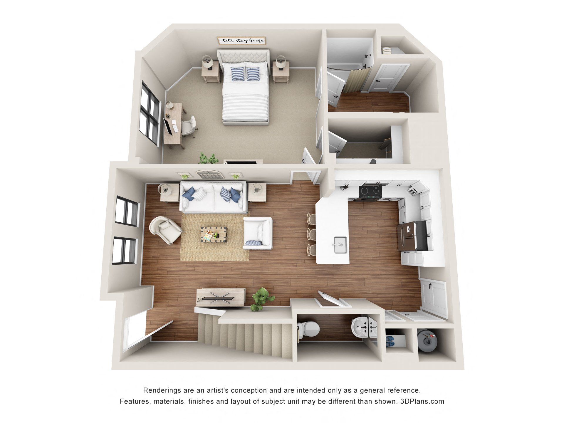 2 bedroom 2.5 bathroom Floor plan A at 401 Oberlin, Raleigh, NC, 27605