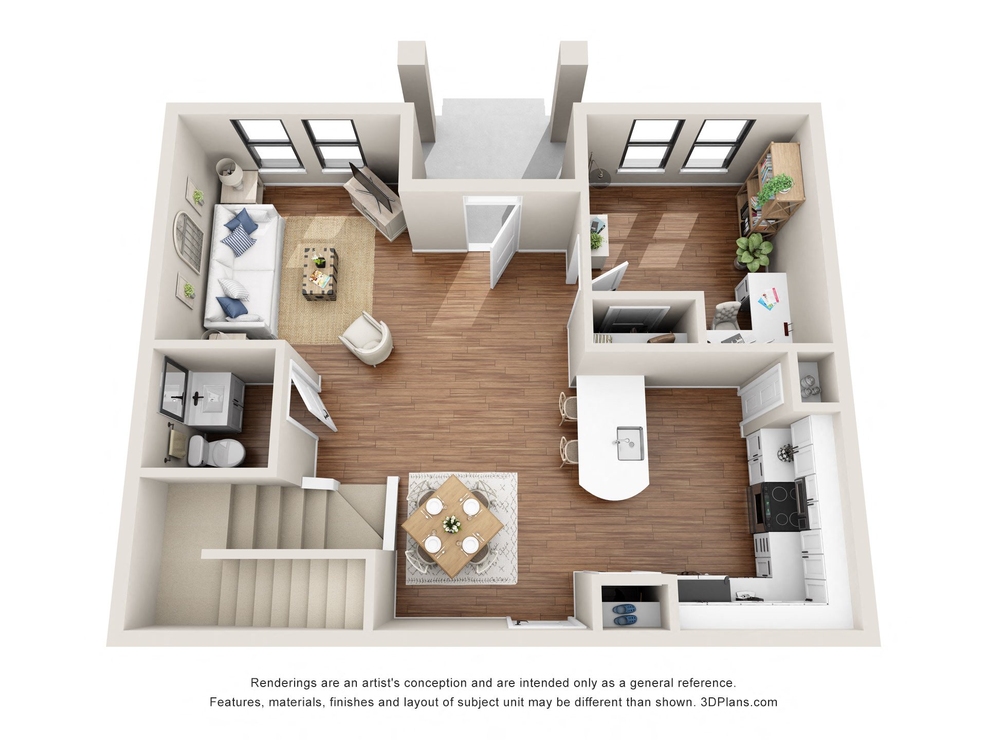 2 bedroom 2.5 bathroom Floor plan B at 401 Oberlin, Raleigh, NC