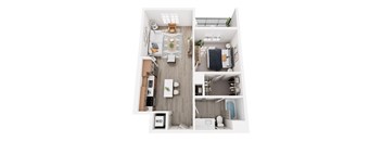 a 1 bedroom floor plan with a bathroom and a living room