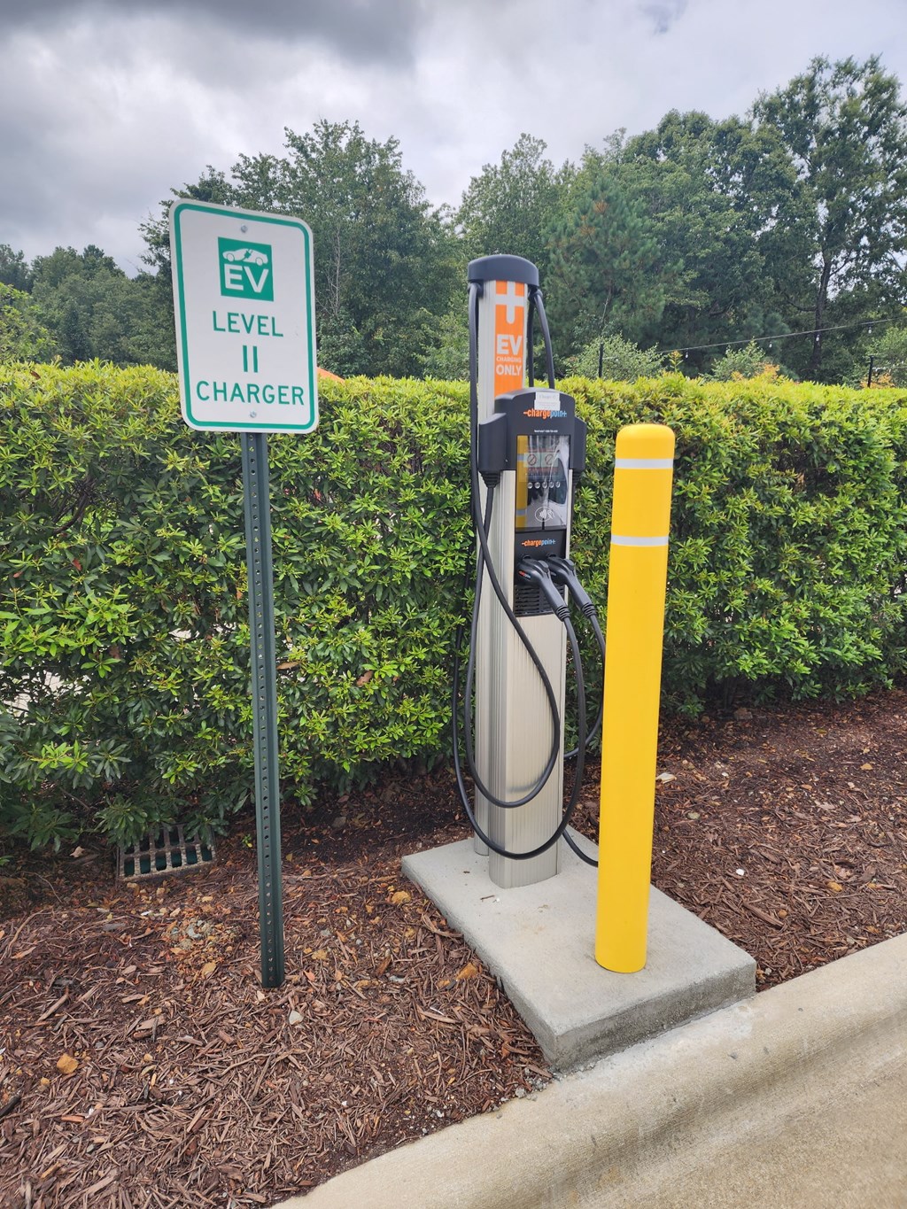 A Level II charger is shown in a garden area.