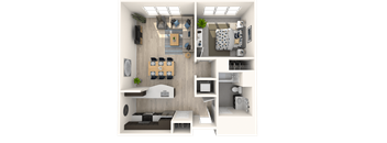 A1 1 Bed 1 Bath Floor Plan