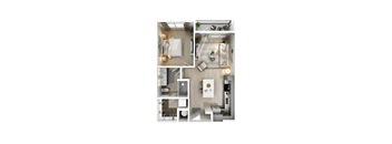A top-down view of a modern apartment layout.