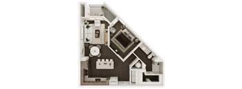 a floor plan of a house with a bedroom and a living room