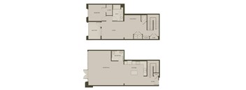A floor plan of a two-story house with a garage on the first floor and a living area on the second floor.