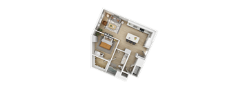 a 3d floor plan of a house with a bedroom and a living room