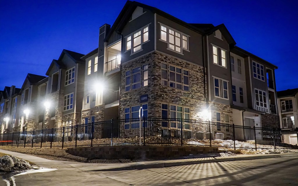 Exterior View of Apartment Building in Evening