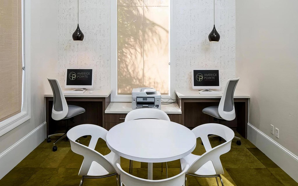 Business Center with Computers and Printers at Amerige Pointe Apartments, Fullerton, California