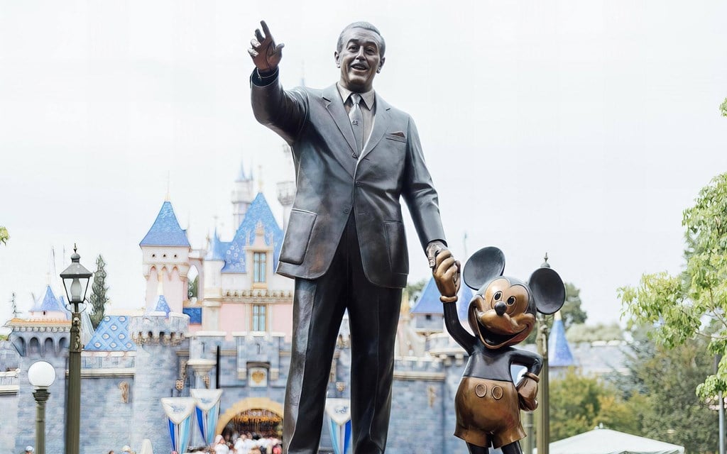 Walt Disney and Mickey Mouse Statue at Disneyland at Amerige Pointe Apartments, Fullerton, California