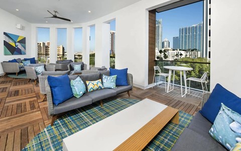 Open-Air Sky Lounge with City Views and Modern Outdoor Seating