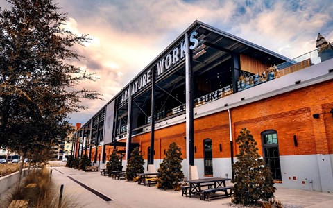 Armature Works Building with Outdoor Seating and Industrial Architecture