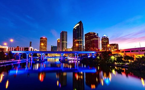 Evening Skyline of Tampa with Vibrant Lights and River Views by Anchor Riverwalk