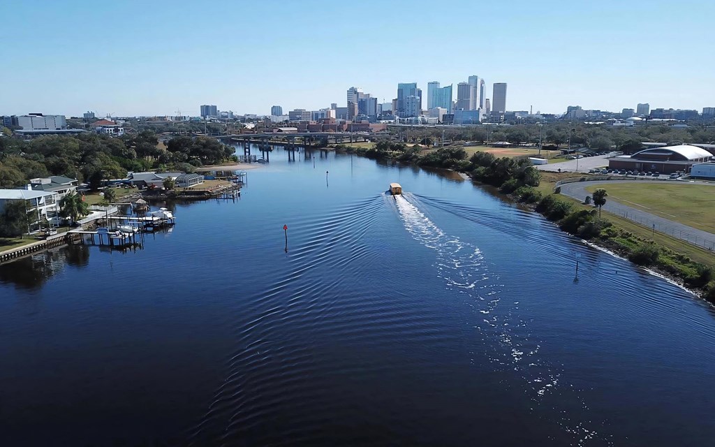 View of Tampa Skyline Along River