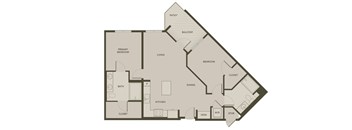 A floor plan of a house with a patio and a balcony.