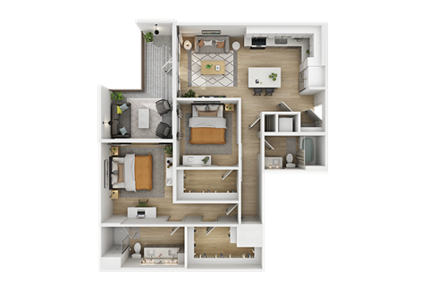 a bedroom floor plan of a 2100 sq ft apartment