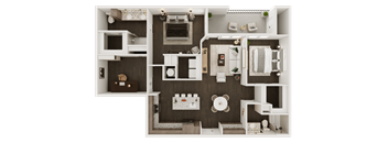 a 3d drawing of a bedroom with a bathroom and a living room