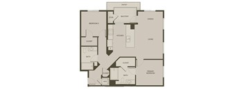 A floor plan of a house with a living room, dining room, kitchen, two bedrooms, two bathrooms, a pantry, a butler's pantry, and a patio.