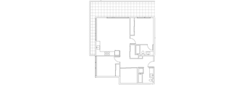 A floor plan of a house with a kitchen, living room, and two bedrooms.