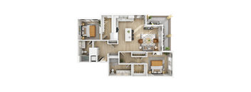 a floor plan of a bedroom apartment with furniture and a living room