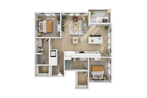 a bedroom floor plan with a desk and a chair
