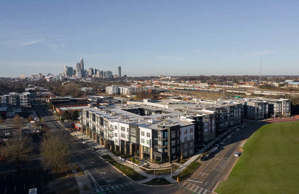 a view of the city from the top of a building