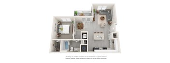 a 1 bedroom floorplan is shown with a bathroom and a living room