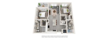 a 1 bedroom floorplan is shown in this rendering