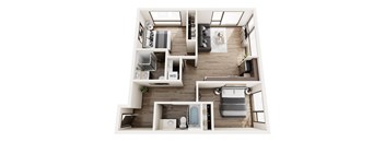 a 3d floor plan of a home with a bedroom and a living room