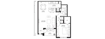 A black and white floor plan of a house with labeled rooms.