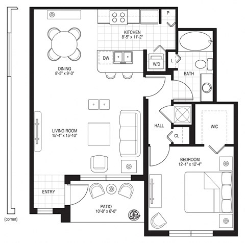 A black and white floor plan of a house with labeled rooms.