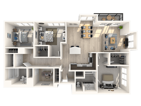 C1.3 Den  3 Beds 2 Baths Floor Plan