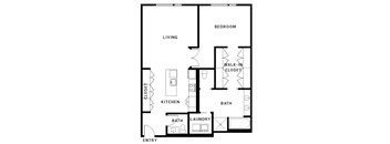 A black and white floor plan of a small apartment.