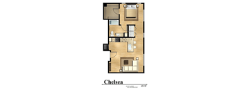 A floor plan of a Chelsea apartment with 651 square feet and 651 square feet of balcony.