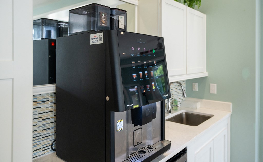 Modern Self-Serve Coffee Station in Resident Lounge Kitchenette