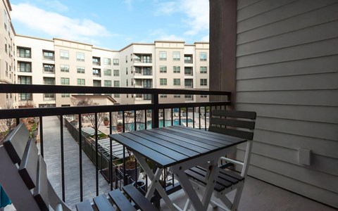 Outdoor Patio Space with Seating and Scenic Community Views