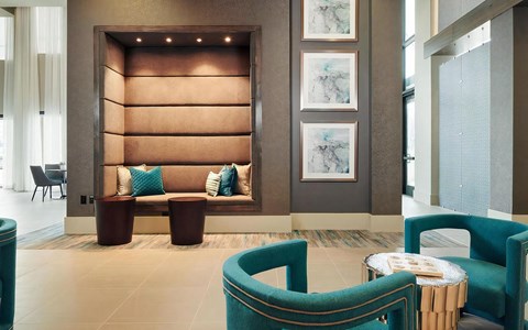 Lobby with Fireplace and Cozy Seating Alcove