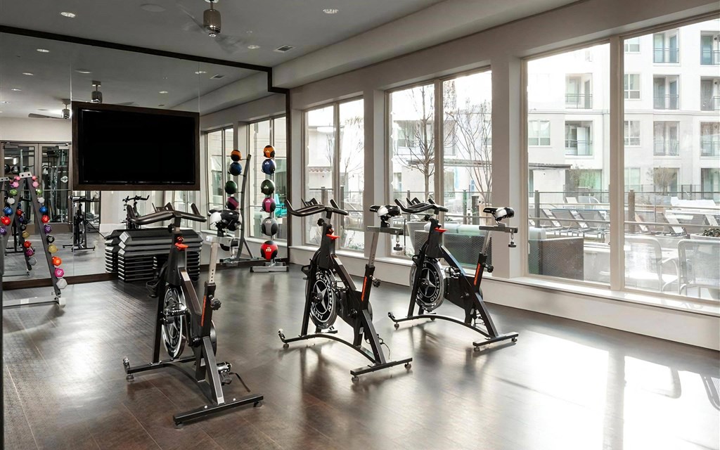 the gym in the lobby of the building