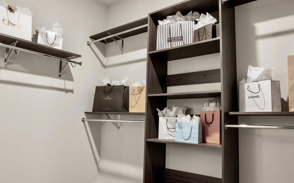 Closet Interior Featuring Built-In Shelves and Multiple Storage Racks