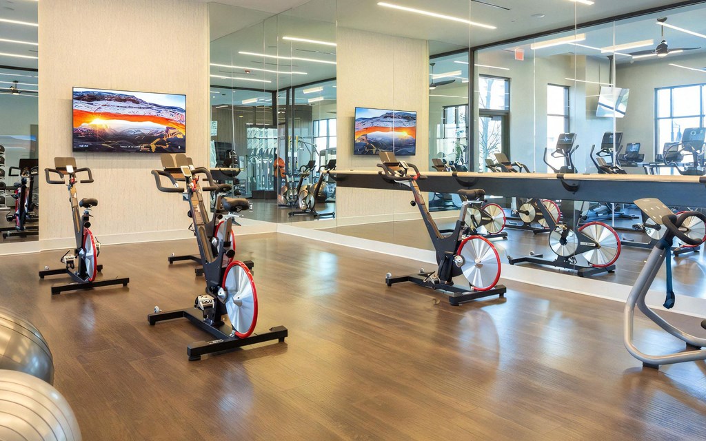 Private Spin Studio with Stationary Bikes and TV Screens
