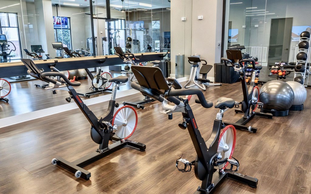 Studio Space with Spin Bikes and Additional Free Weight Area