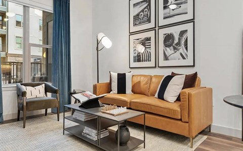 a living room with a couch and a coffee table