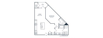 Floor plan of a 1 bedroom apartment