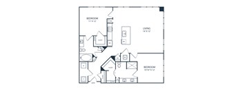 Floor plan of a 2 bedroom apartment