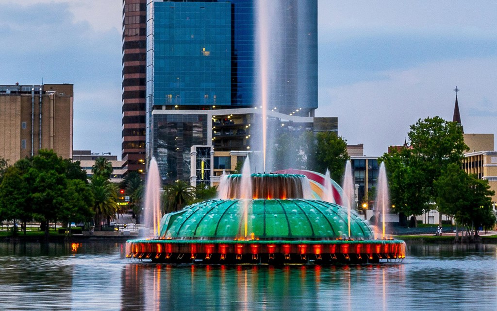 Lake Eola Fountain Surrounded by Downtown Near Enders Place at Baldwin Park