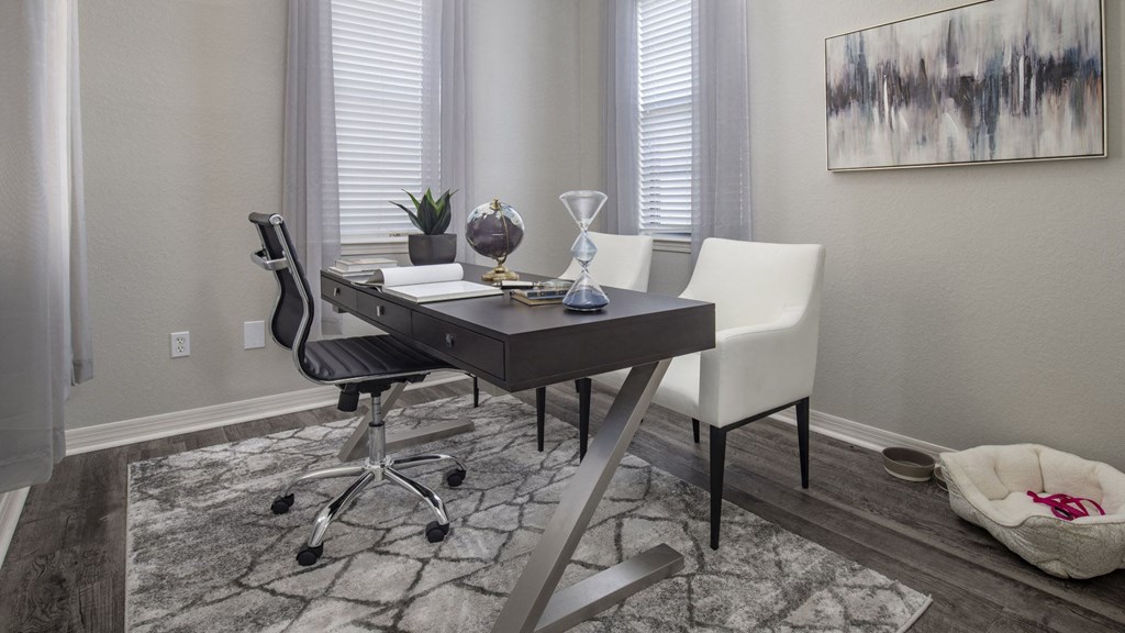 Private Study with Desk, Office Chair, and Cozy Decor