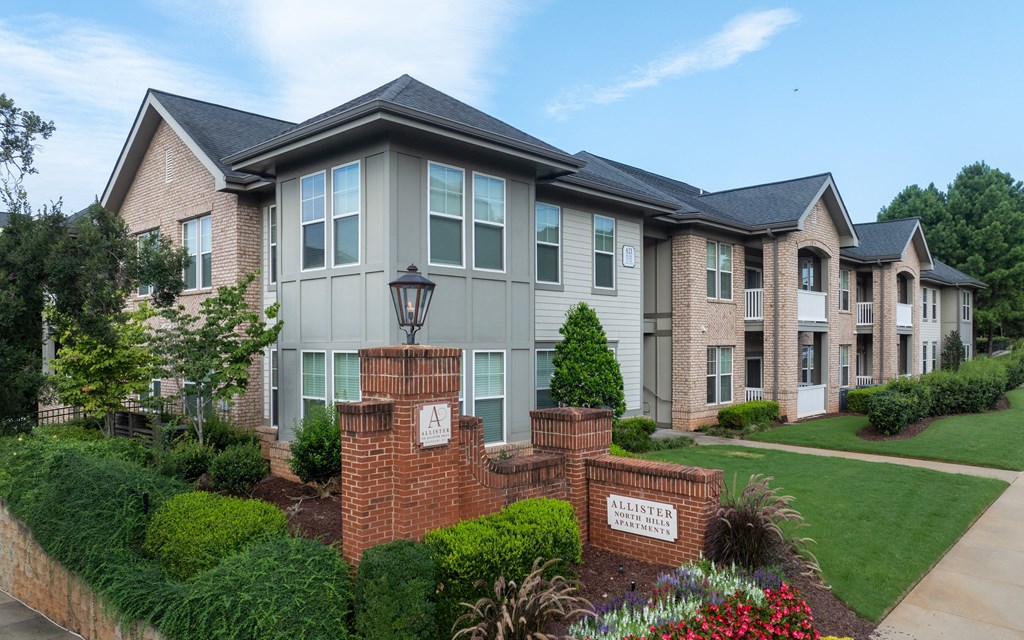 Welcoming Entry Path and Community Signage at Allister North Hills Apartments