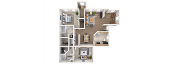 a furnished floor plan with a bedroom and living room