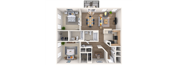 a 3d rendering of a living room with a wood floor